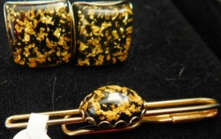 GOLD LEAF  3/4" BLACK GOLD CUFF LINKS OR GOLD LEAF 2.5" TIE BAR CHOICE